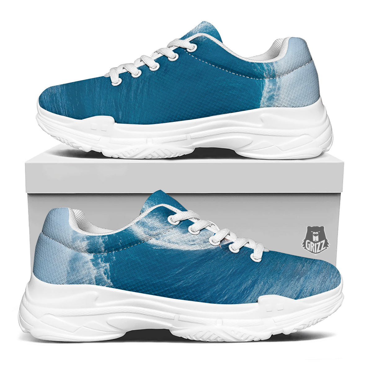 Surfing On Sea Print White Chunky Shoes-grizzshop