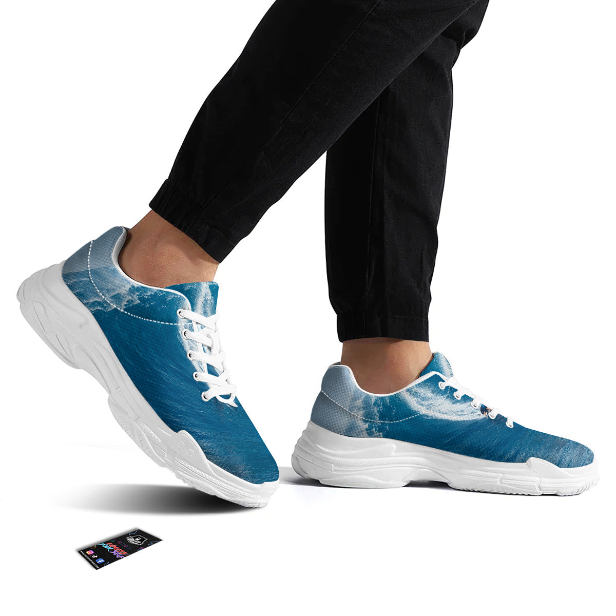 Surfing On Sea Print White Chunky Shoes-grizzshop