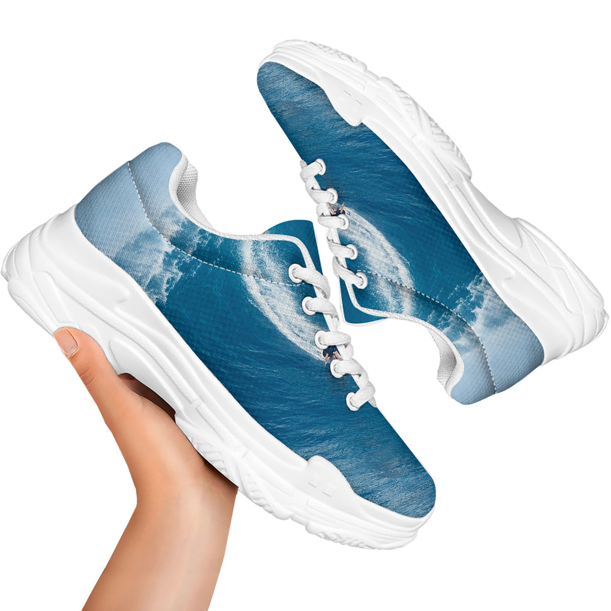 Surfing On Sea Print White Chunky Shoes-grizzshop