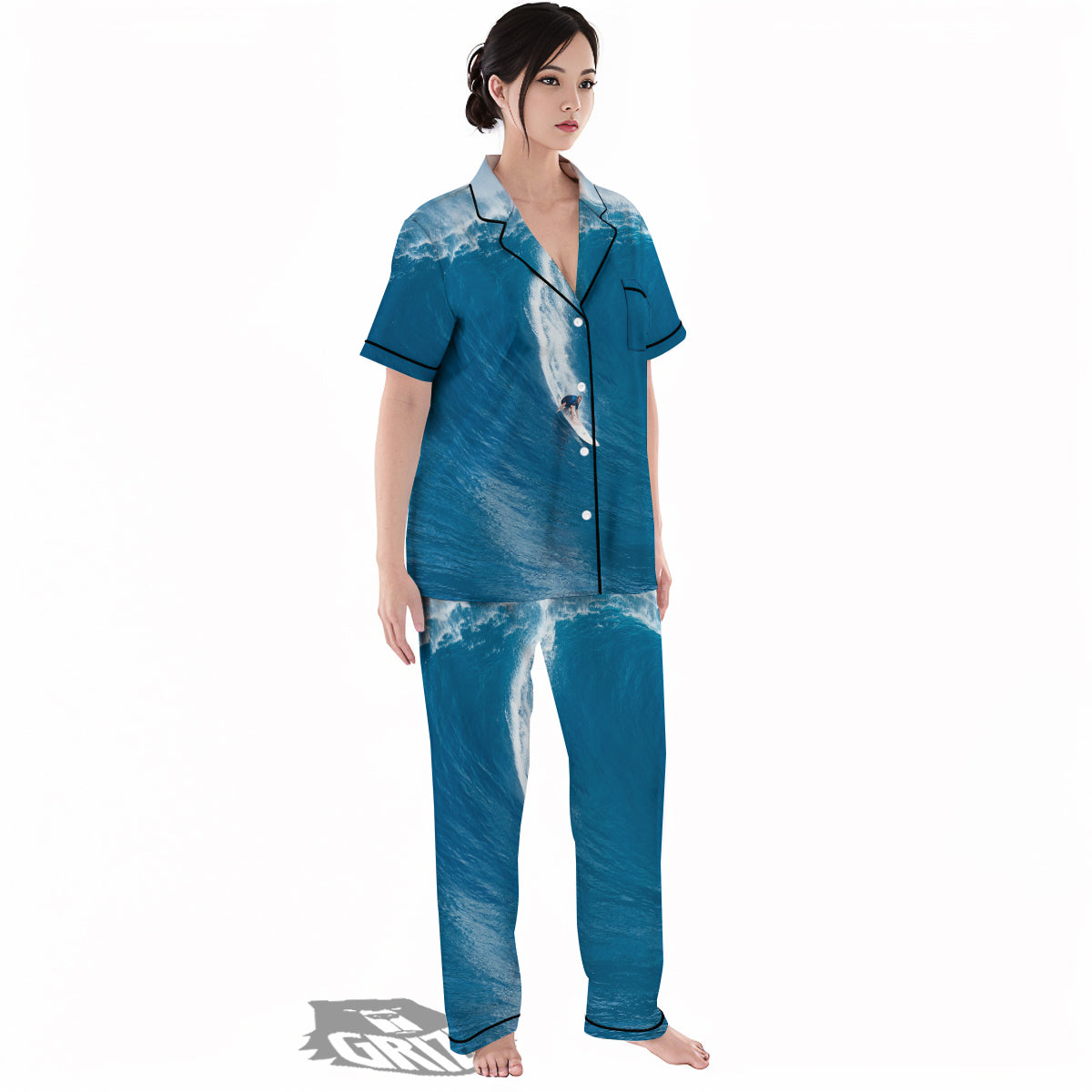 Surfing On Sea Print Women's Pajamas Set-grizzshop