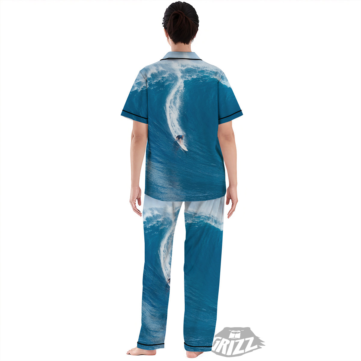 Surfing On Sea Print Women's Pajamas Set-grizzshop