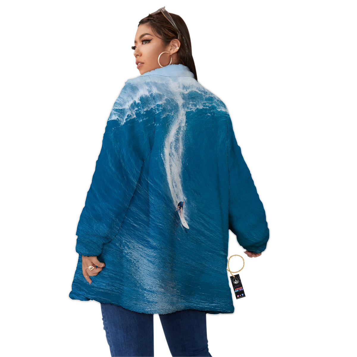 Surfing On Sea Print Women's Sherpa Jacket-grizzshop