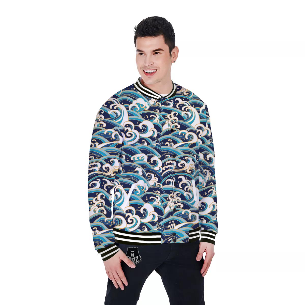 Surfing Sea Wave Print Pattern Baseball Jacket-grizzshop