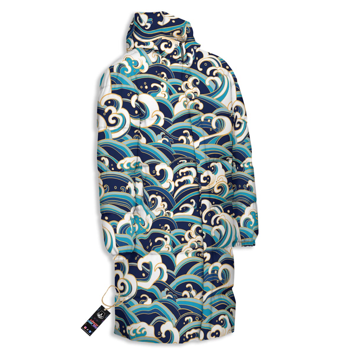 Surfing Sea Wave Print Pattern Long Down Jacket-grizzshop
