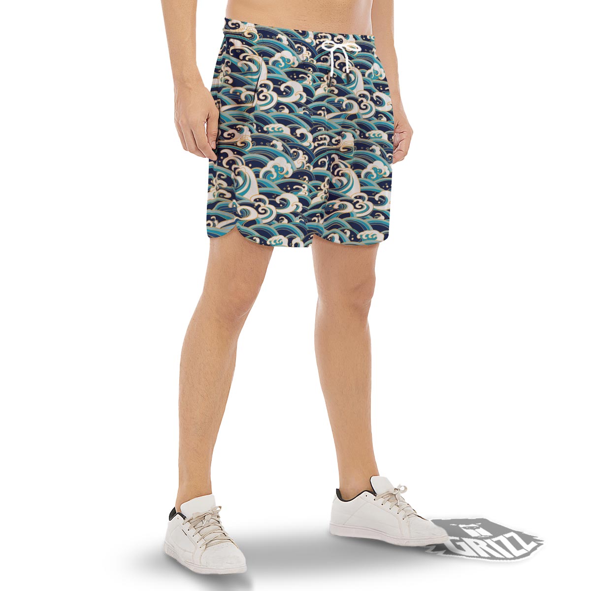 Surfing Sea Wave Print Pattern Men's Gym Shorts-grizzshop