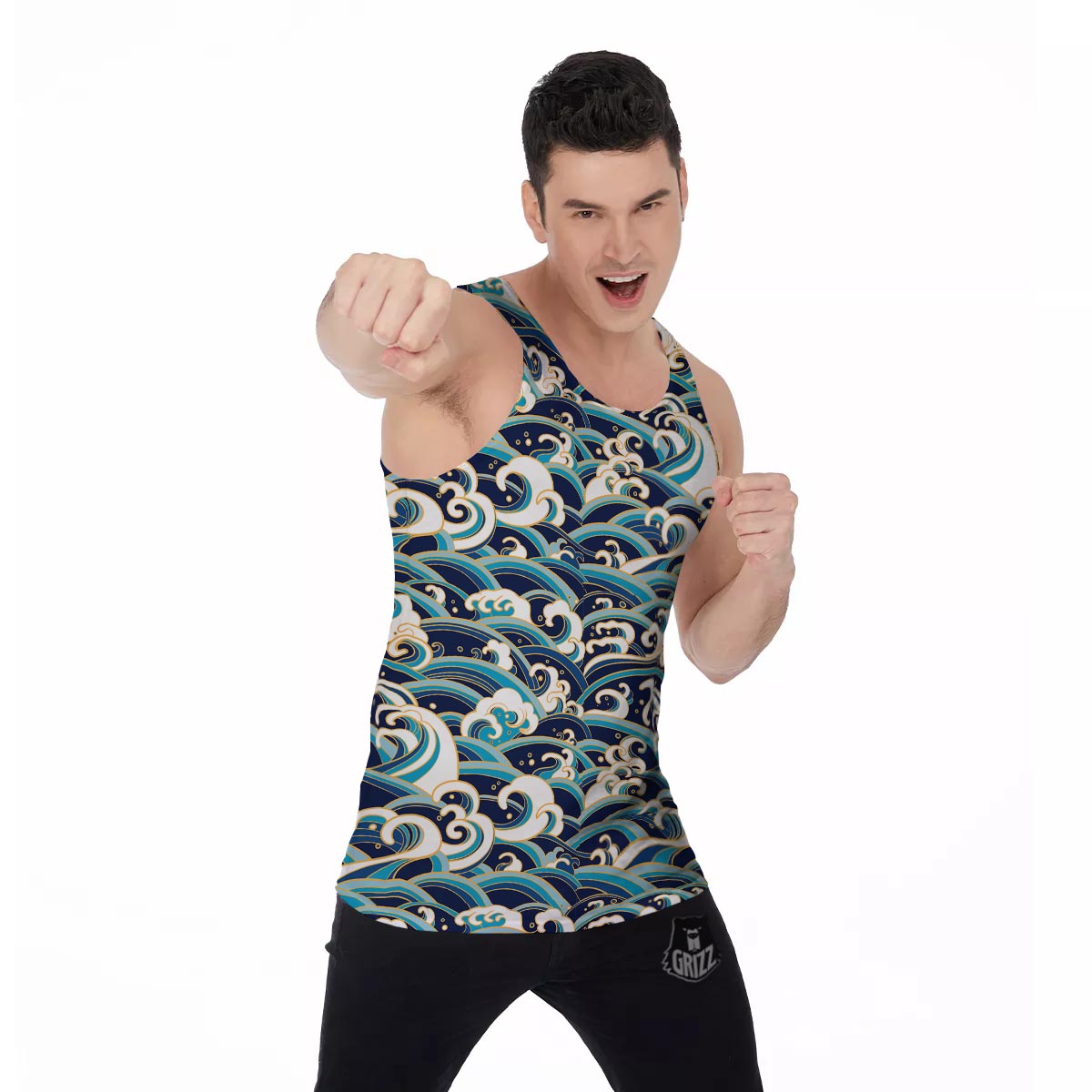 Surfing Sea Wave Print Pattern Men's Tank Top-grizzshop