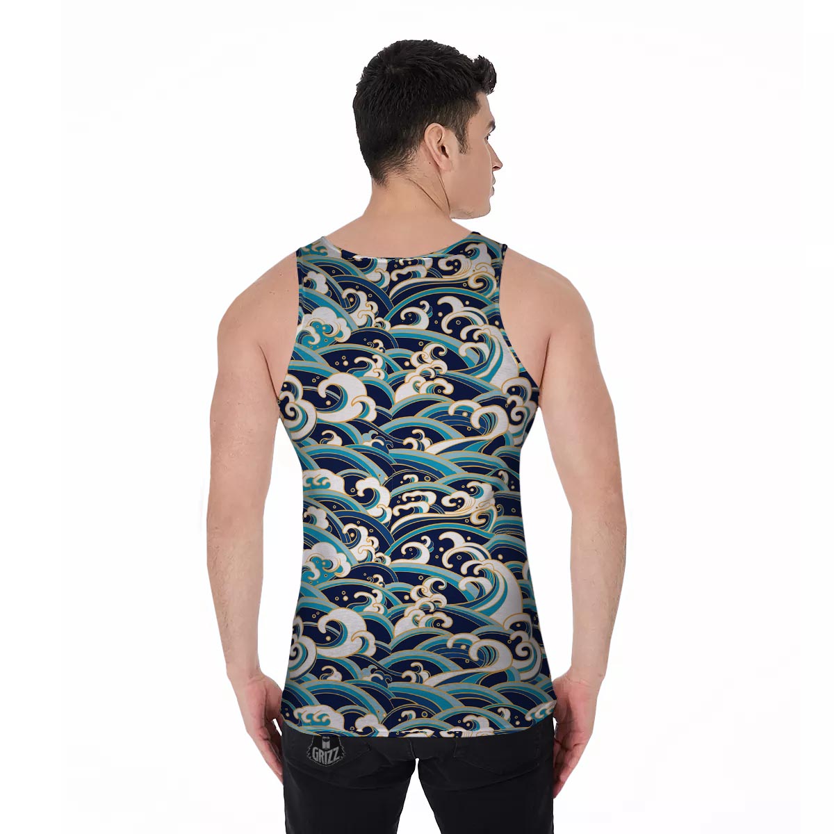 Surfing Sea Wave Print Pattern Men's Tank Top-grizzshop