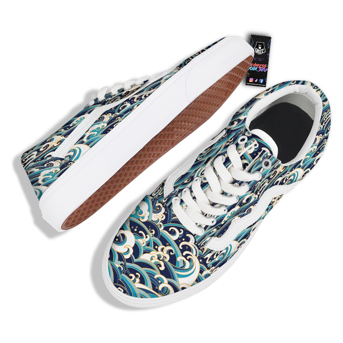 Surfing Sea Wave Print Pattern Skate Shoes-grizzshop