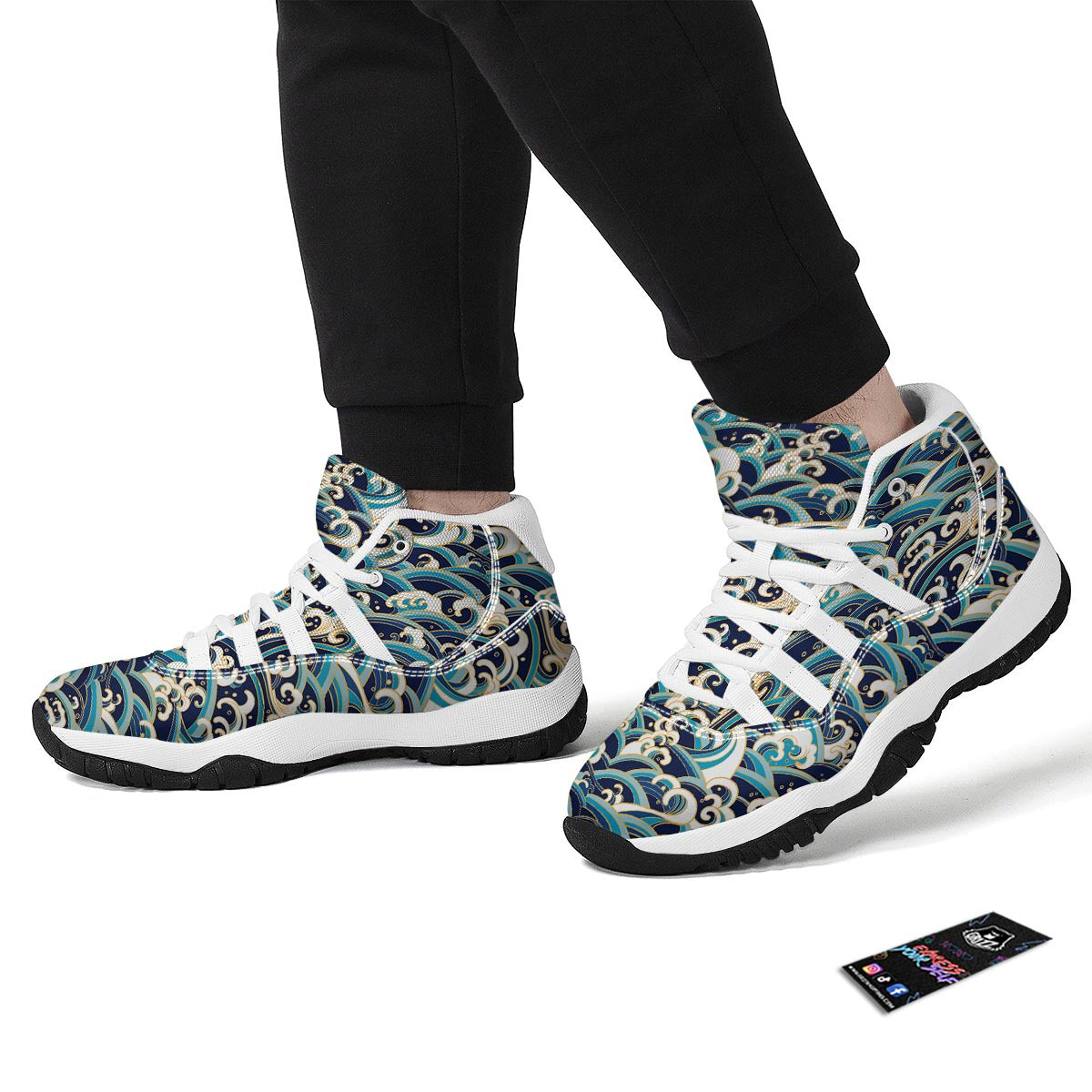 Surfing Sea Wave Print Pattern White Bball Shoes-grizzshop