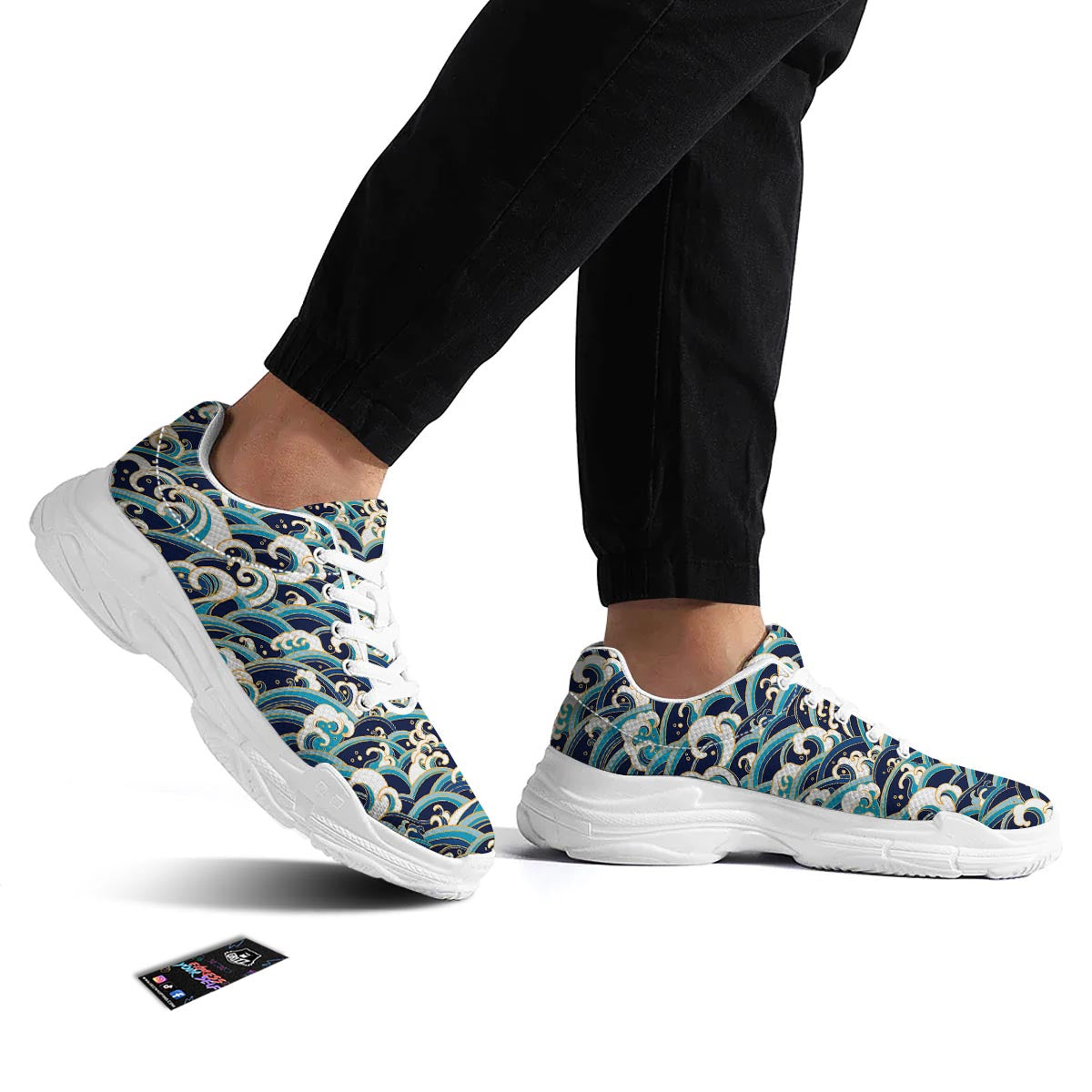 Surfing Sea Wave Print Pattern White Chunky Shoes-grizzshop