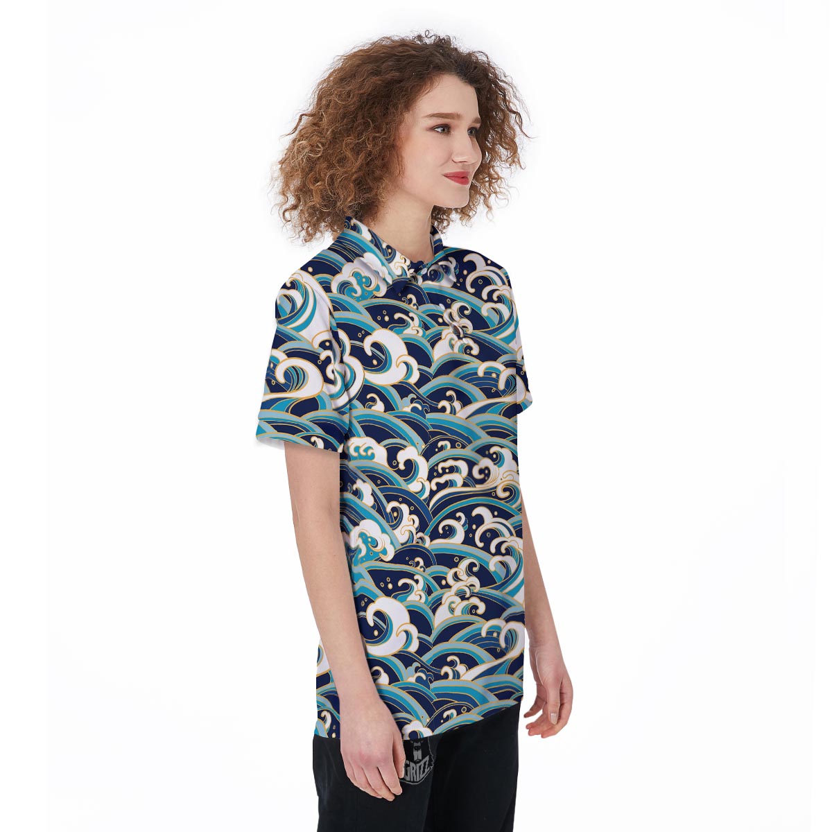 Surfing Sea Wave Print Pattern Women's Golf Shirts-grizzshop