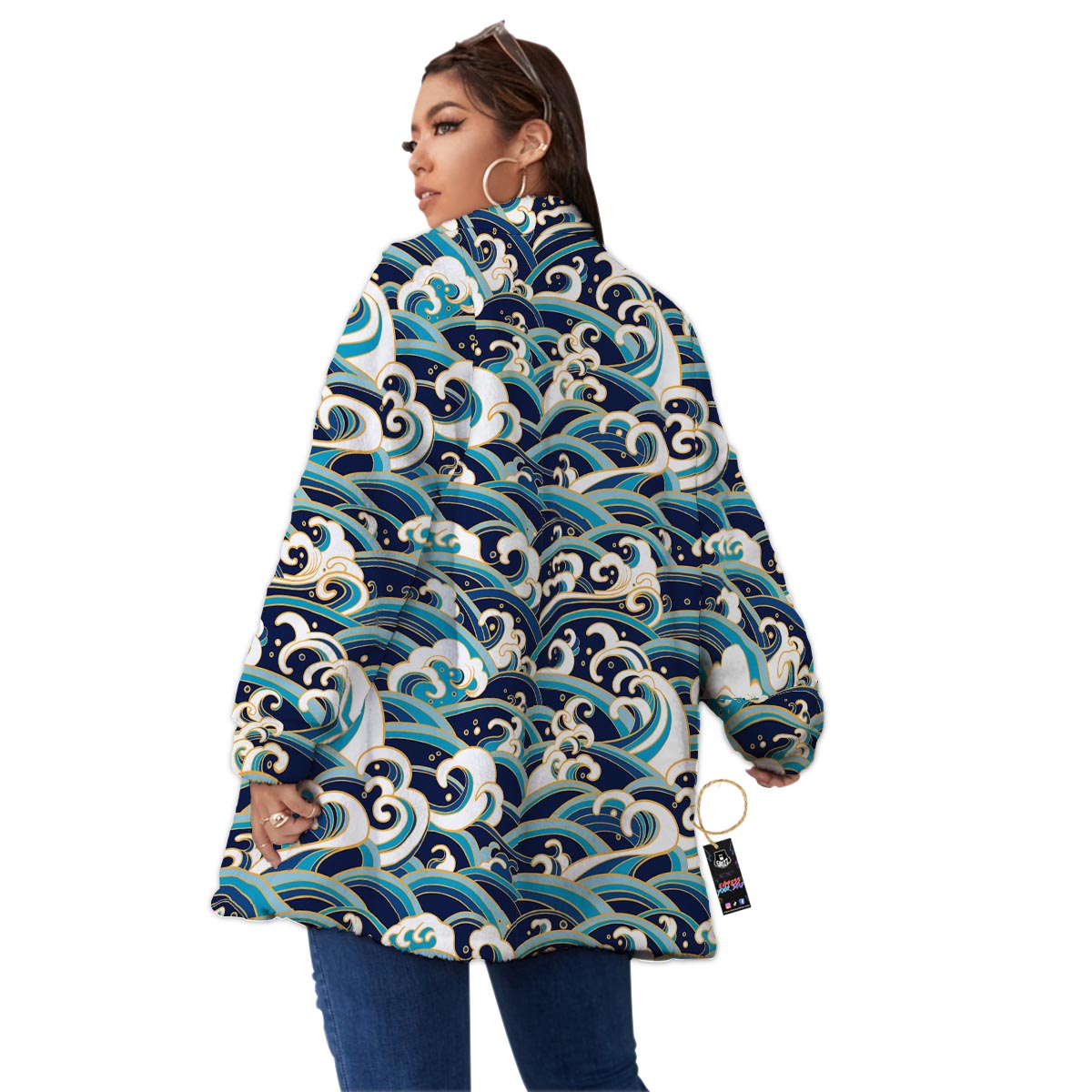 Surfing Sea Wave Print Pattern Women's Sherpa Jacket-grizzshop