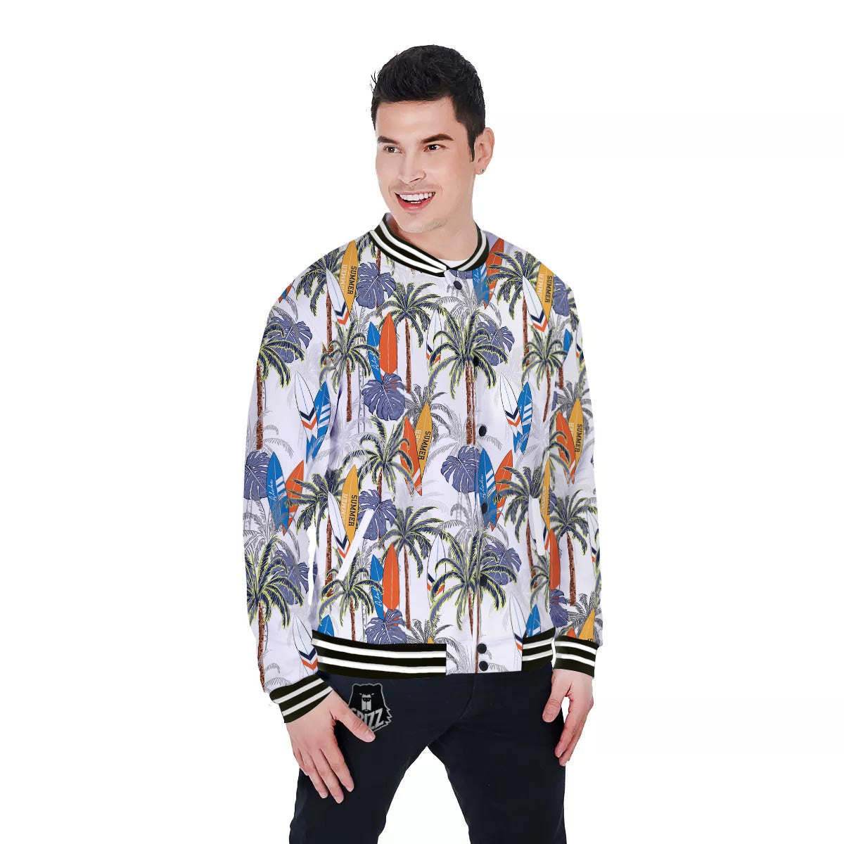 Surfing Summer Print Pattern Baseball Jacket-grizzshop