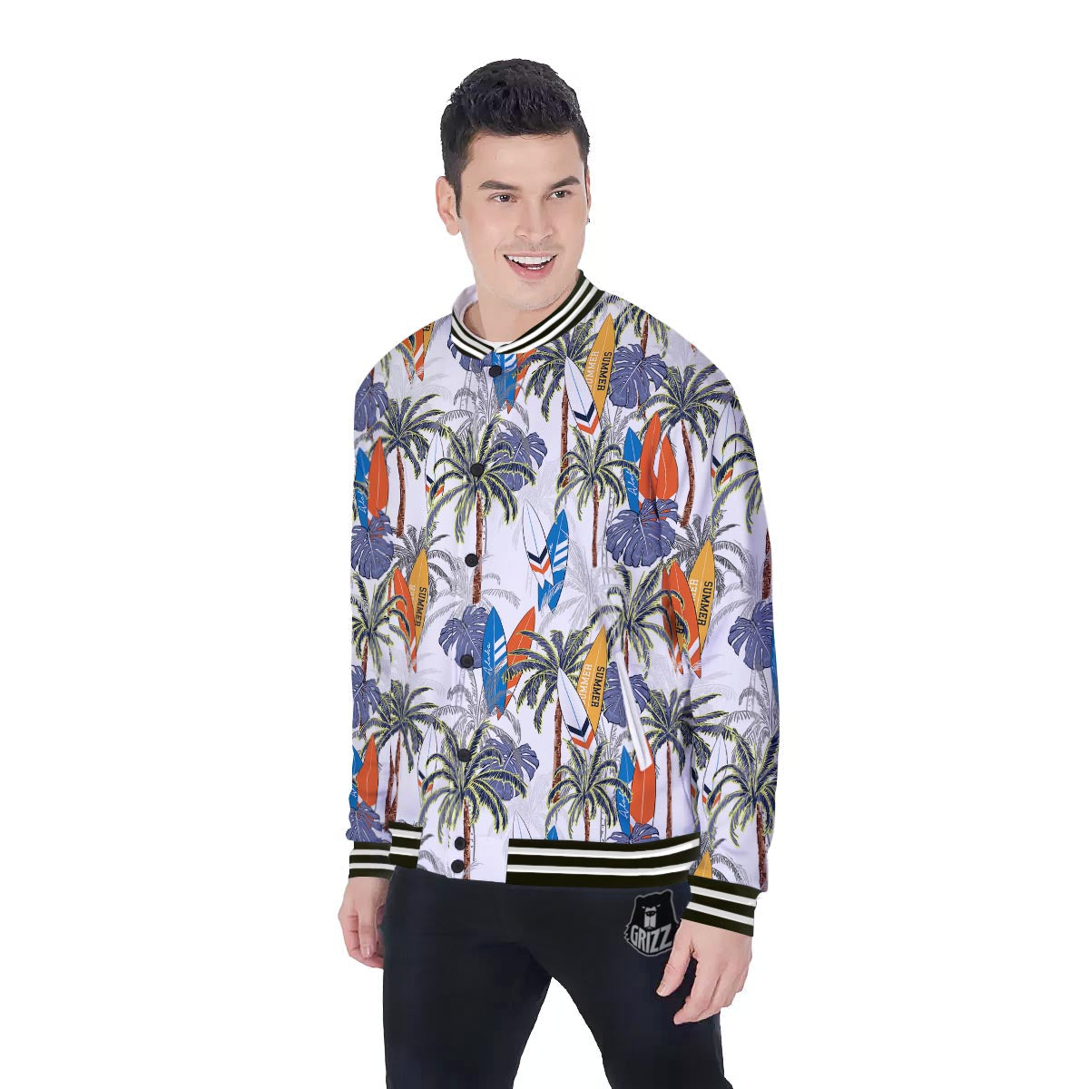 Surfing Summer Print Pattern Baseball Jacket-grizzshop