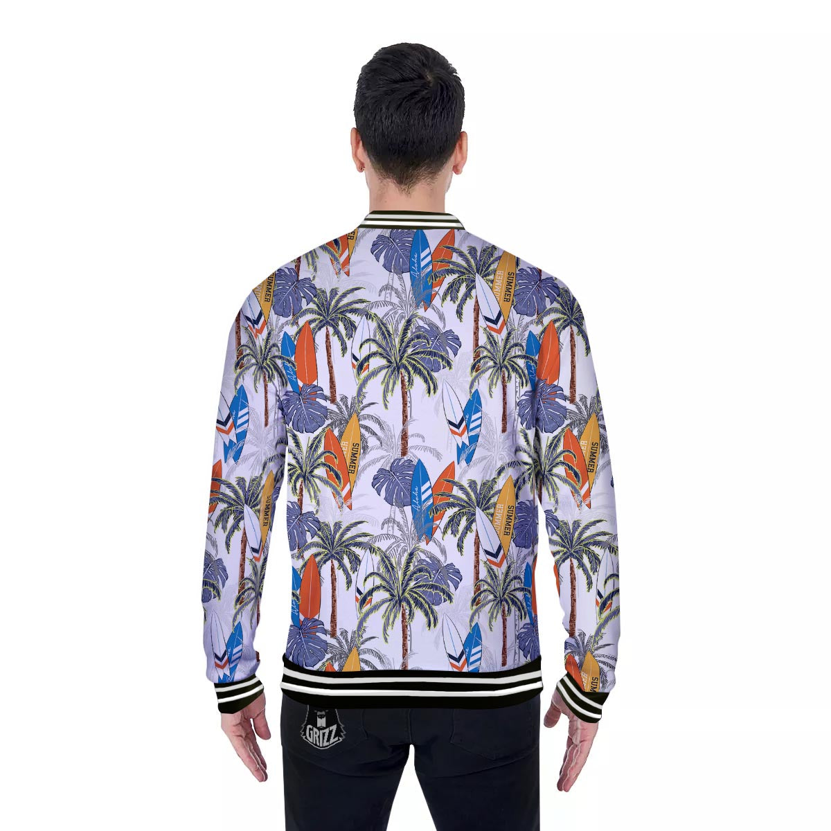 Surfing Summer Print Pattern Baseball Jacket-grizzshop
