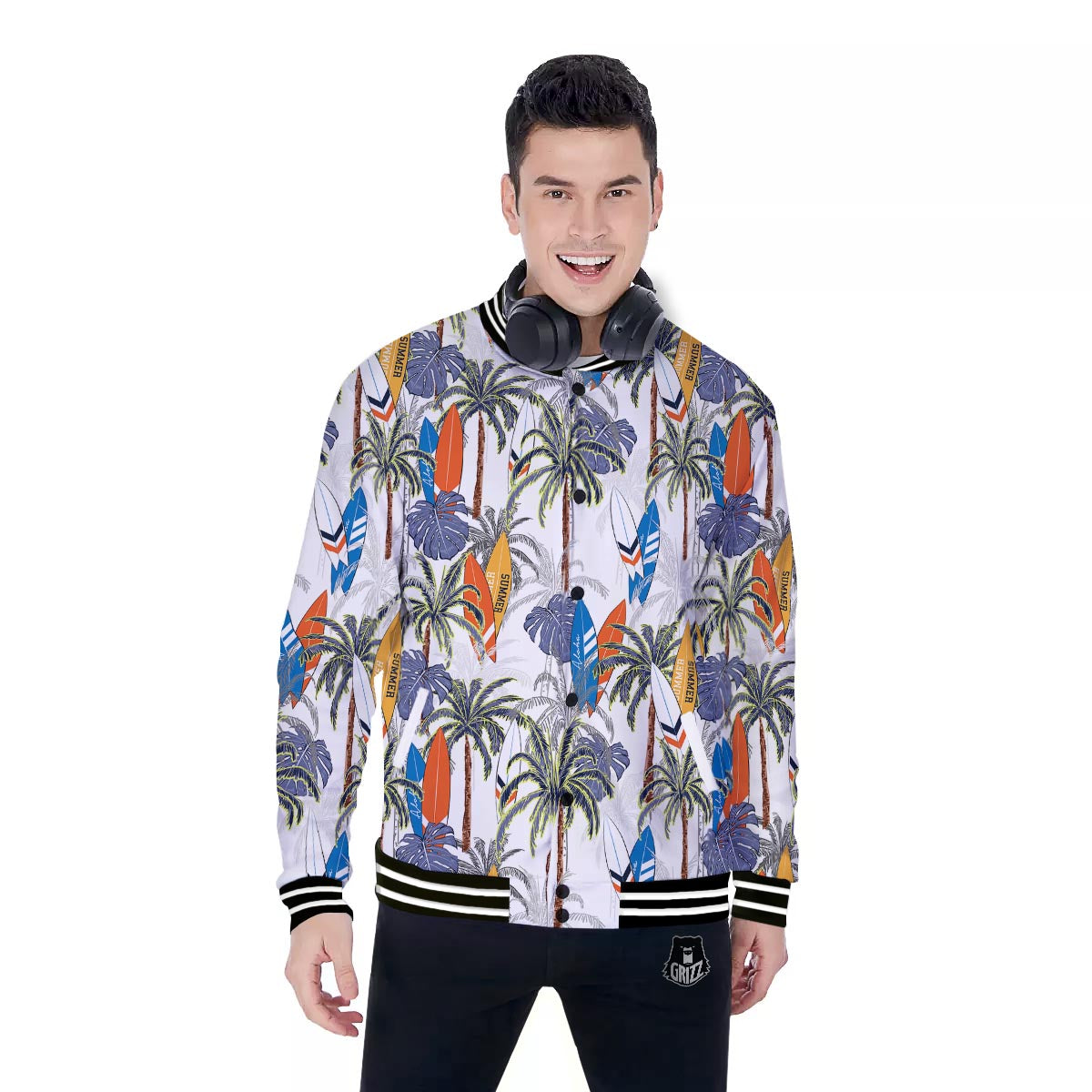 Surfing Summer Print Pattern Baseball Jacket-grizzshop