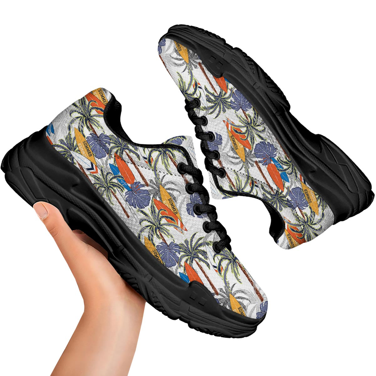 Surfing Summer Print Pattern Black Chunky Shoes-grizzshop