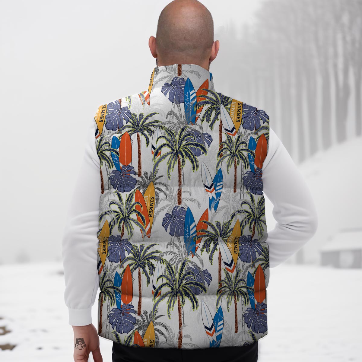 Surfing Summer Print Pattern Down Vest-grizzshop