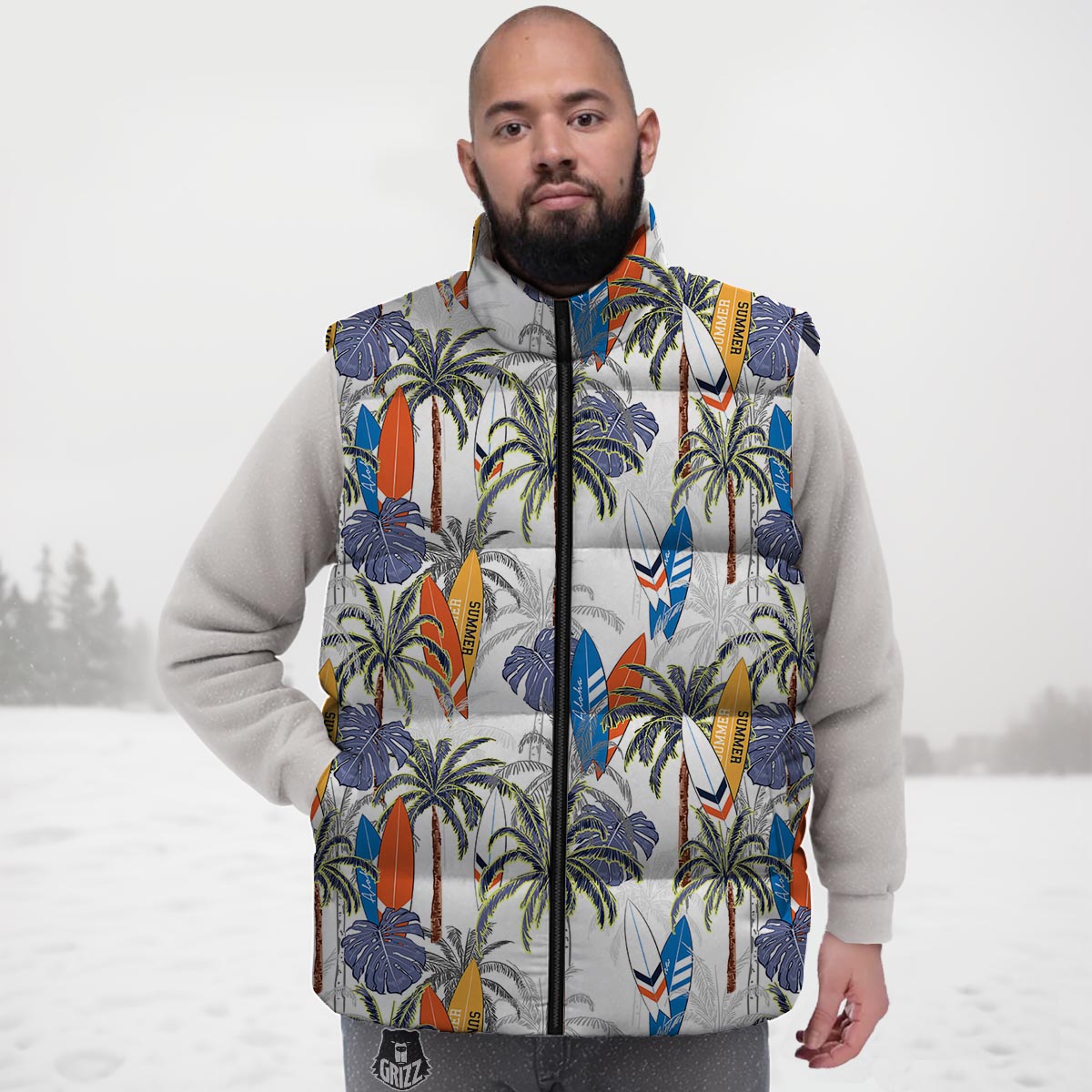 Surfing Summer Print Pattern Down Vest-grizzshop