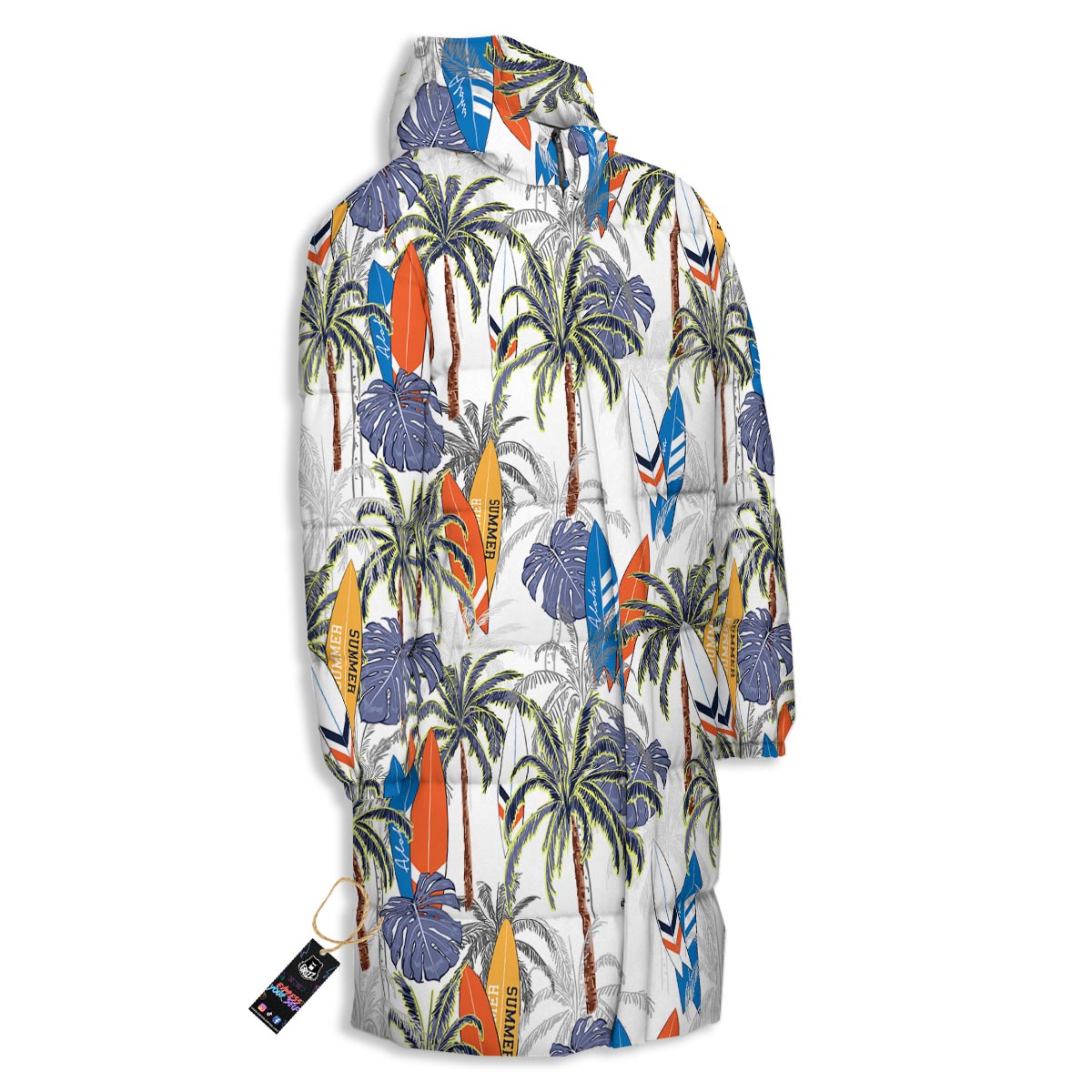 Surfing Summer Print Pattern Long Down Jacket-grizzshop