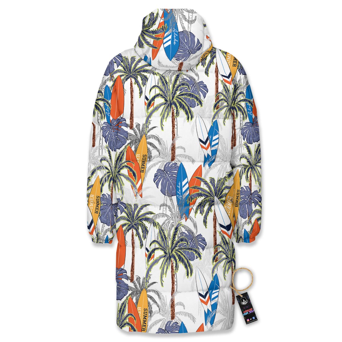 Surfing Summer Print Pattern Long Down Jacket-grizzshop