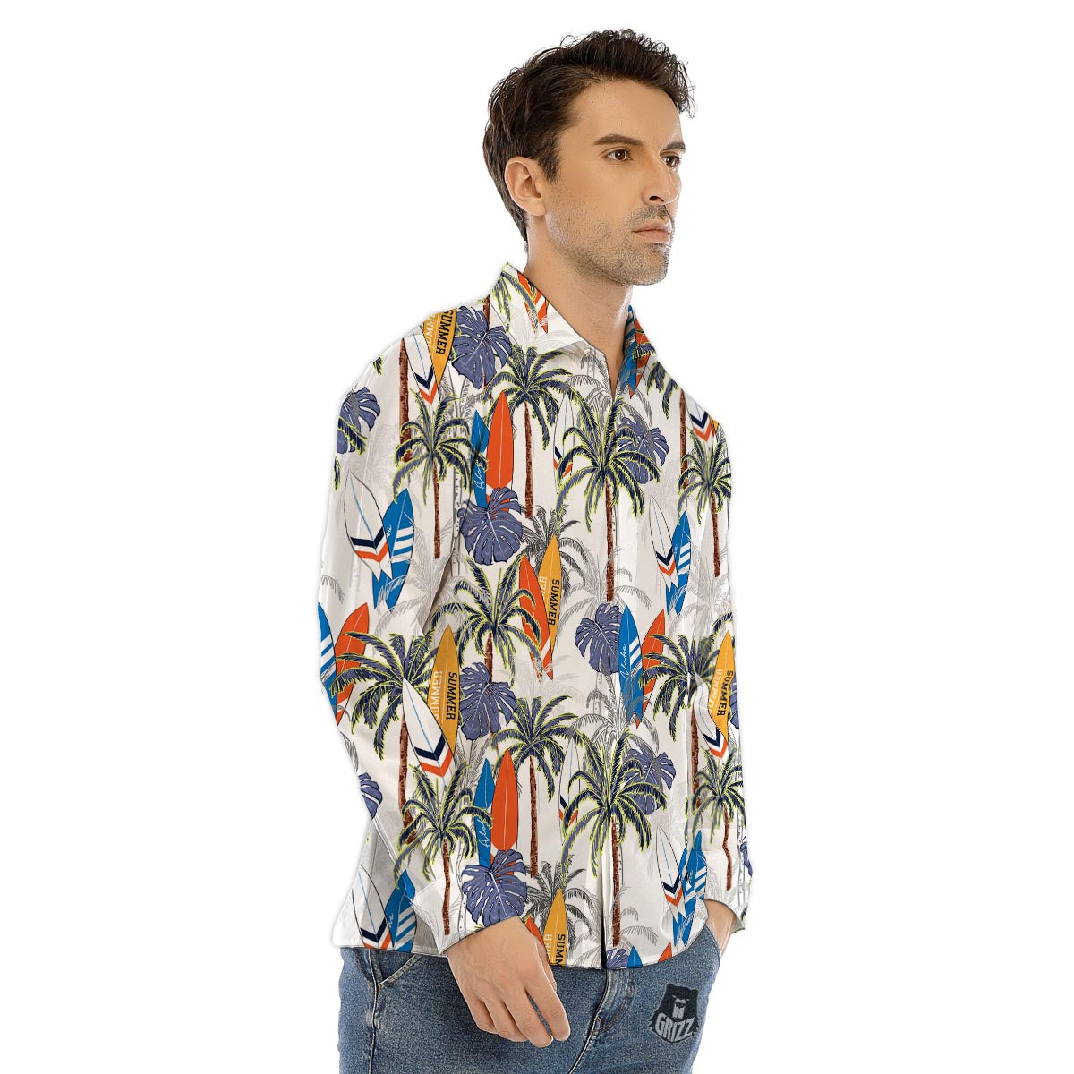 Surfing Summer Print Pattern Men's Dress Shirts-grizzshop