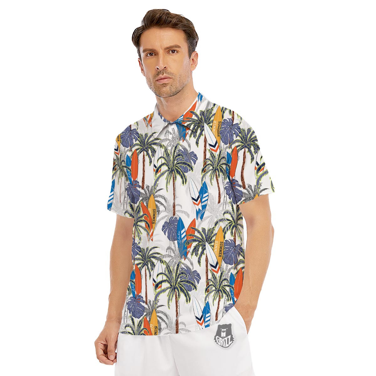 Surfing Summer Print Pattern Men's Golf Shirts-grizzshop