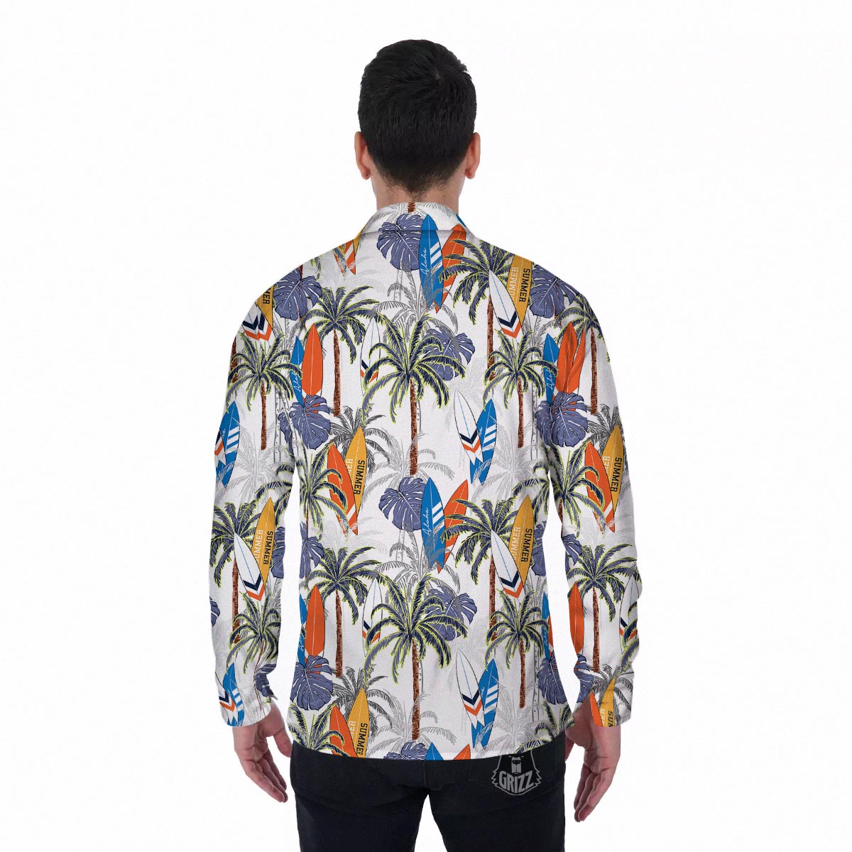 Surfing Summer Print Pattern Men's Long Sleeve Shirts-grizzshop