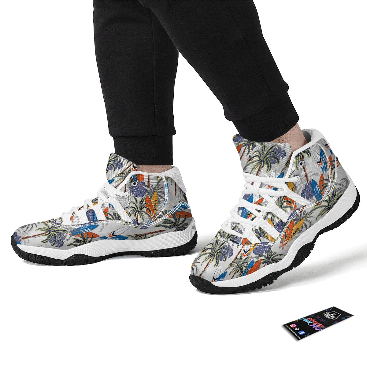 Surfing Summer Print Pattern White Bball Shoes-grizzshop