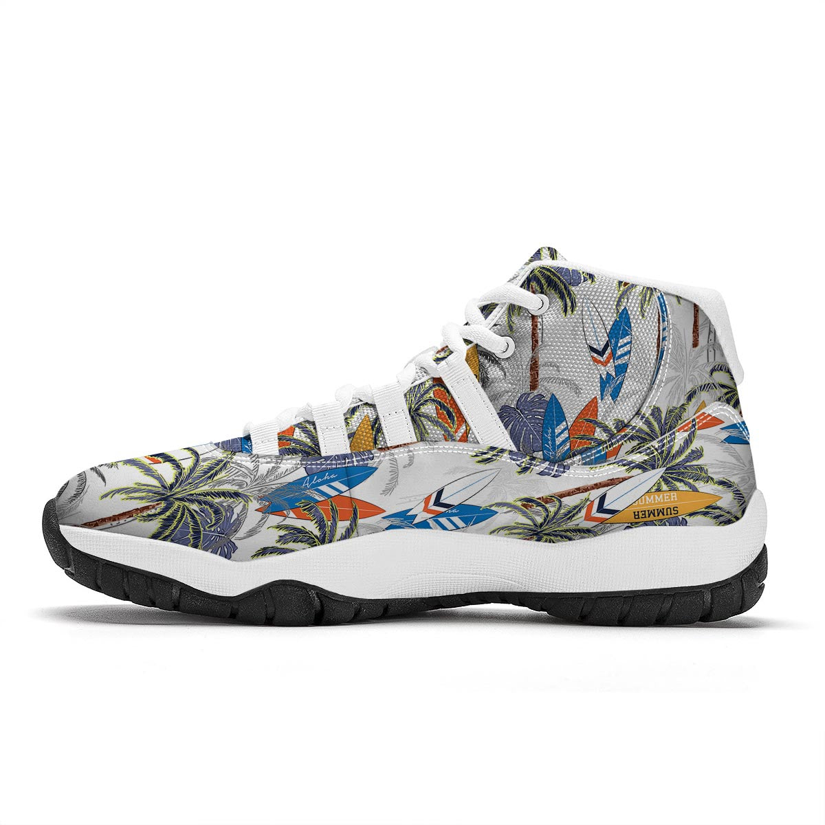 Surfing Summer Print Pattern White Bball Shoes-grizzshop