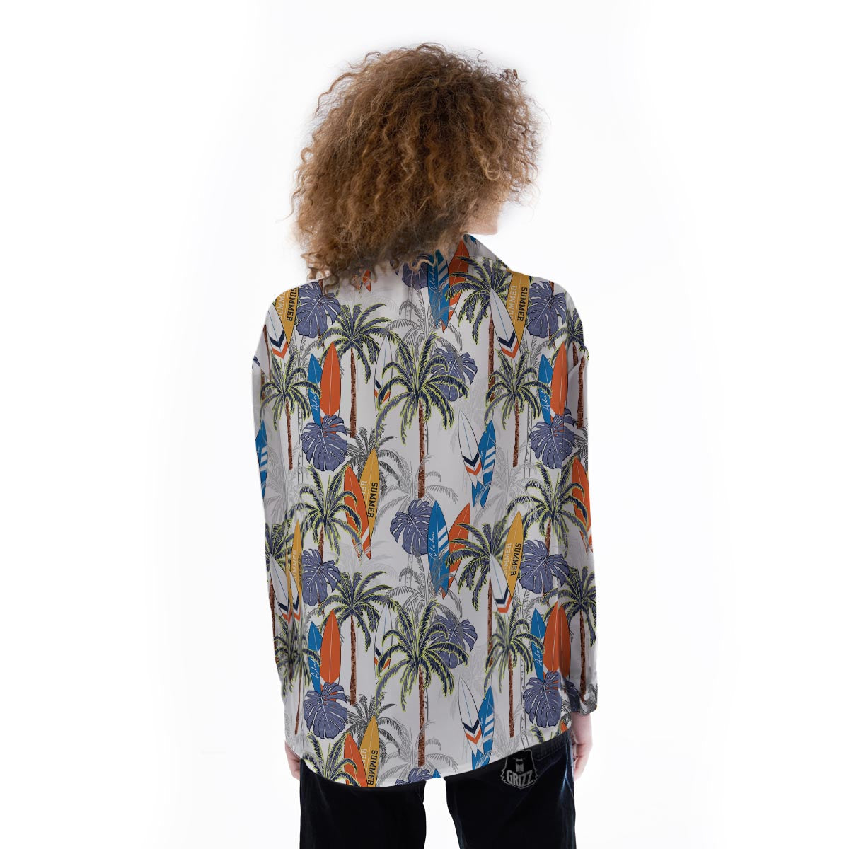 Surfing Summer Print Pattern Women's Long Sleeve Shirts-grizzshop