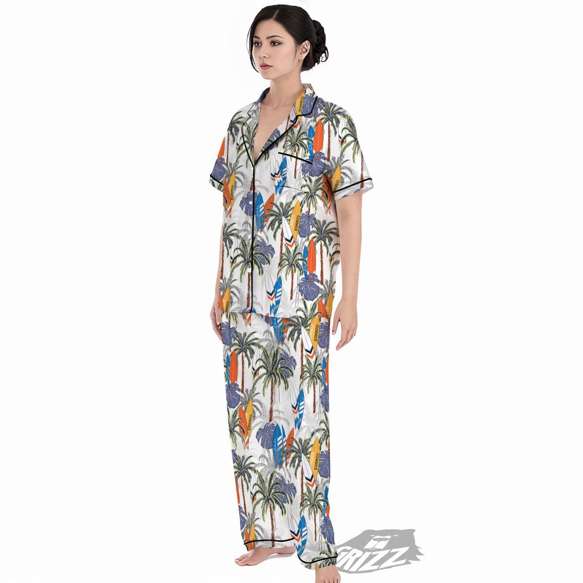 Surfing Summer Print Pattern Women's Pajamas Set-grizzshop