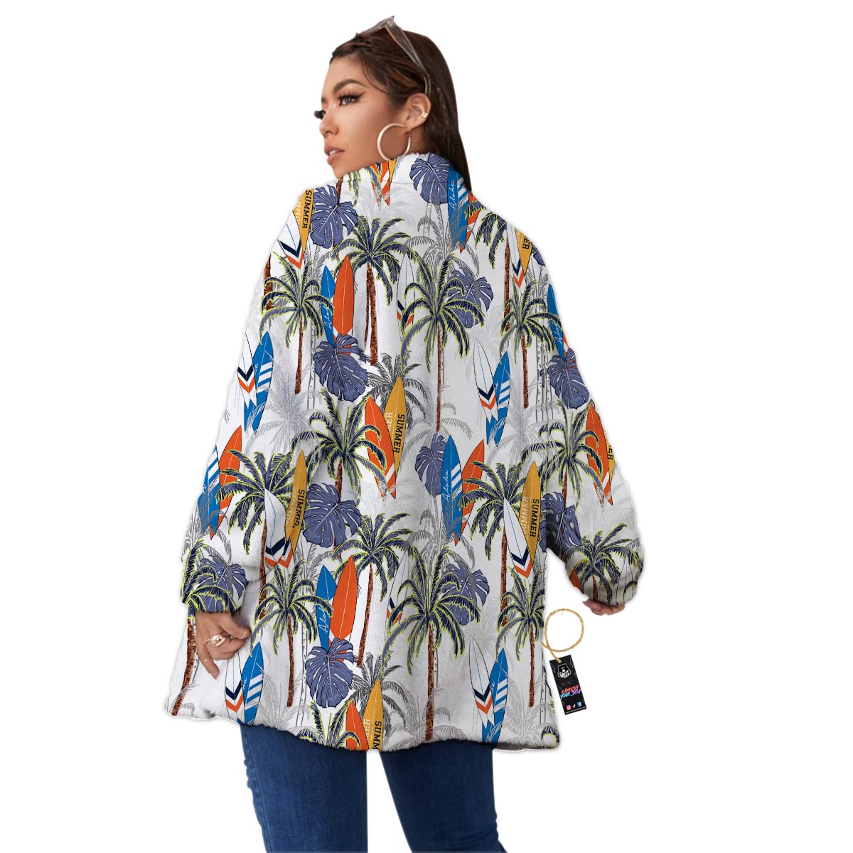 Surfing Summer Print Pattern Women's Sherpa Jacket-grizzshop