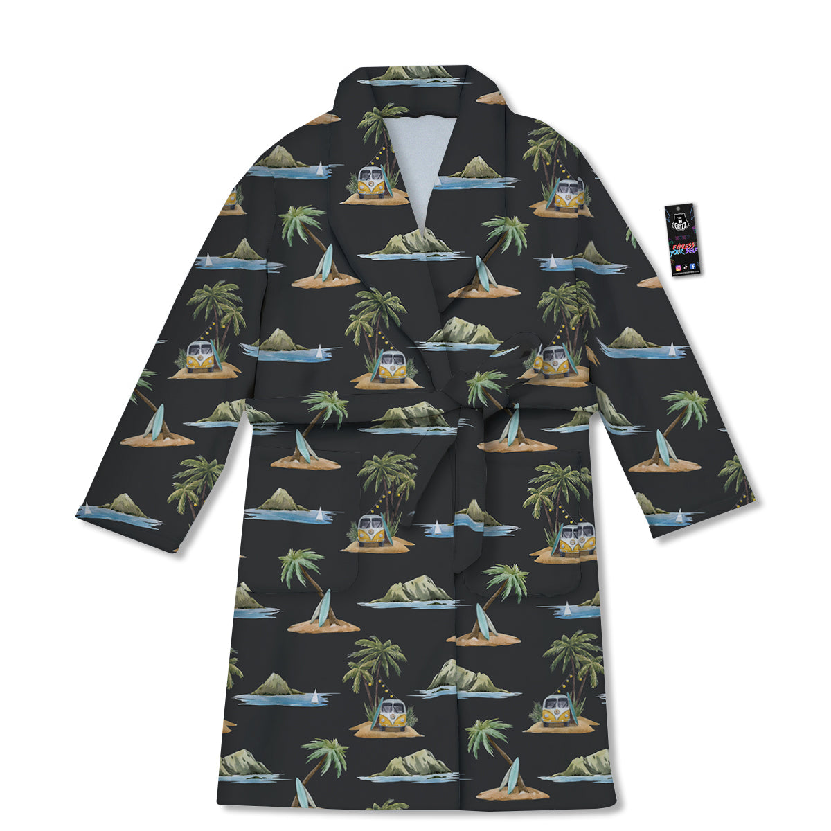 Surfing Watercolor Print Pattern Bathrobe-grizzshop