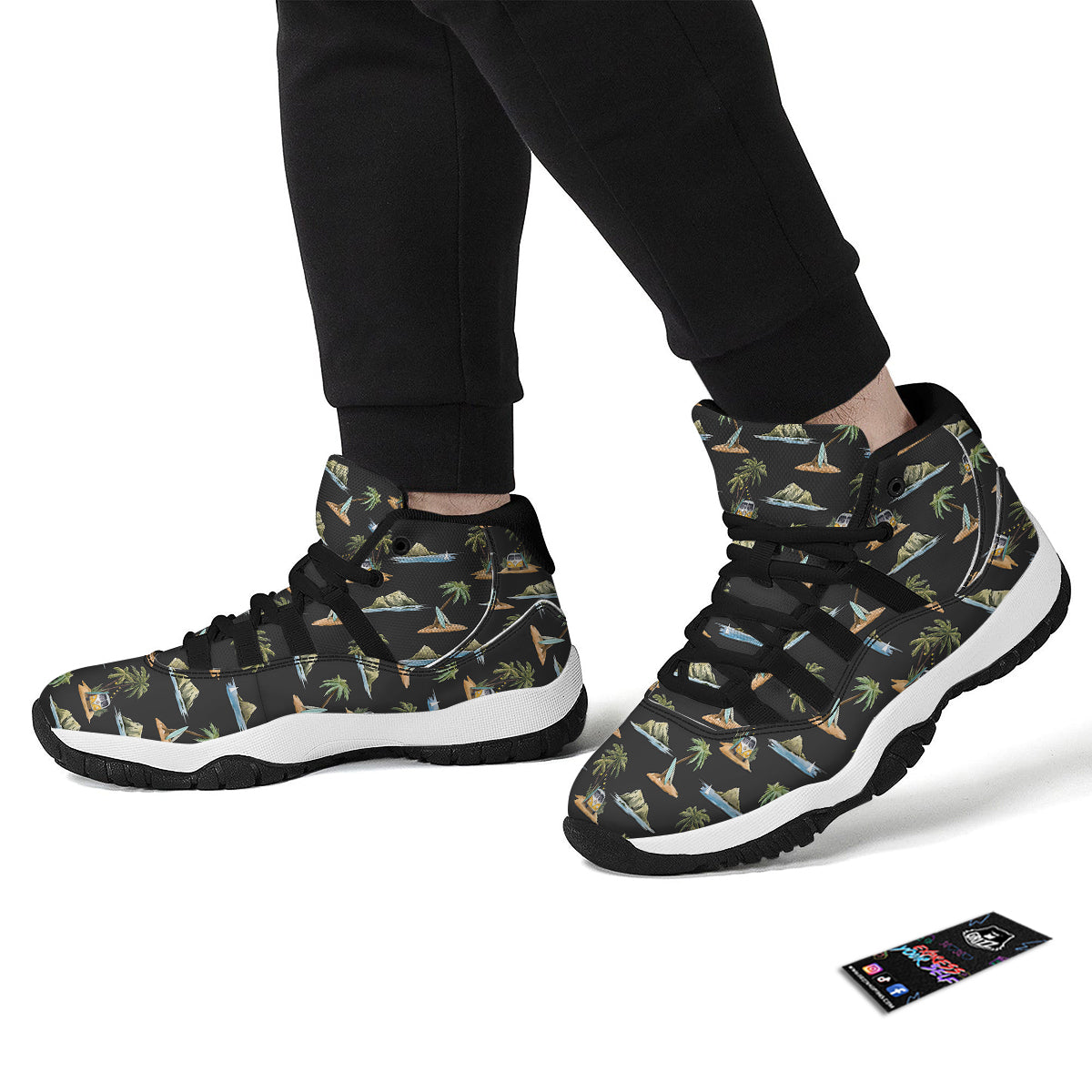 Surfing Watercolor Print Pattern Black Bball Shoes-grizzshop