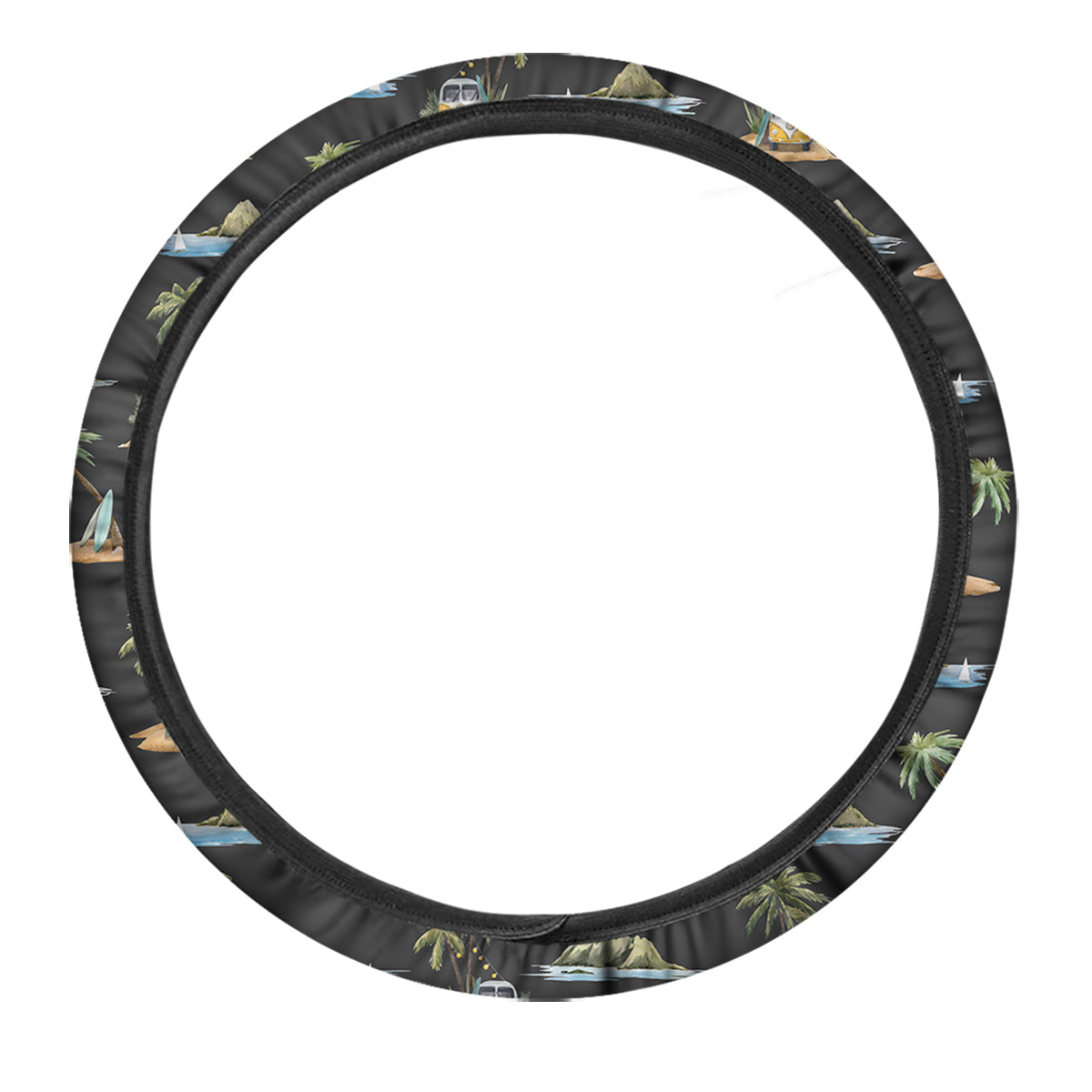 Surfing Watercolor Print Pattern Car Steering Wheel Cover-grizzshop