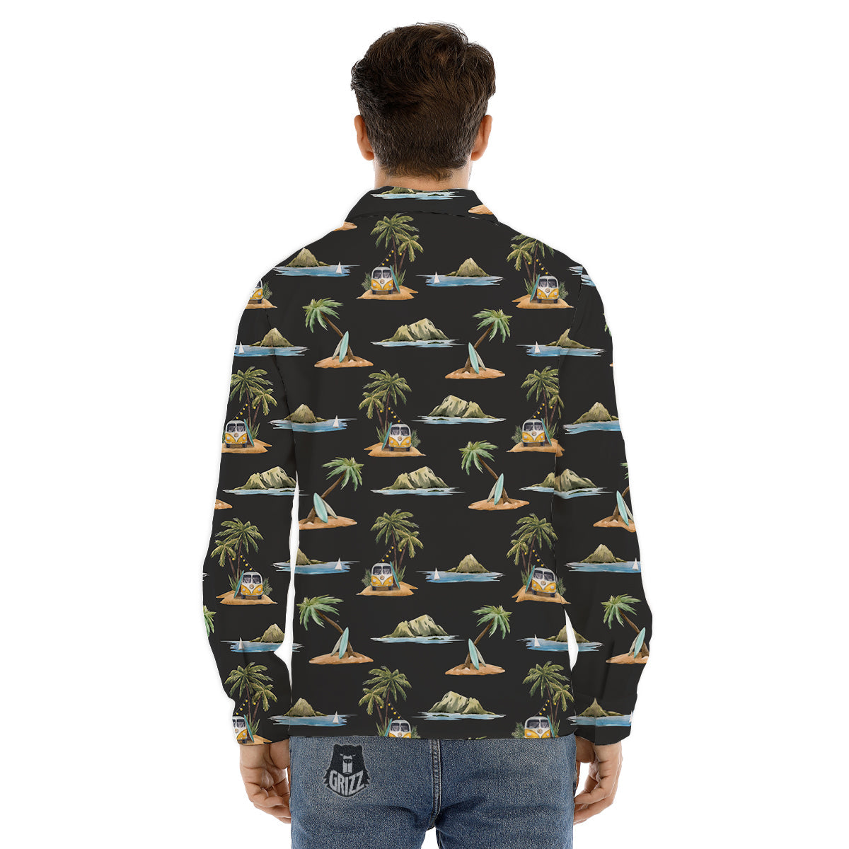 Surfing Watercolor Print Pattern Men's Dress Shirts-grizzshop
