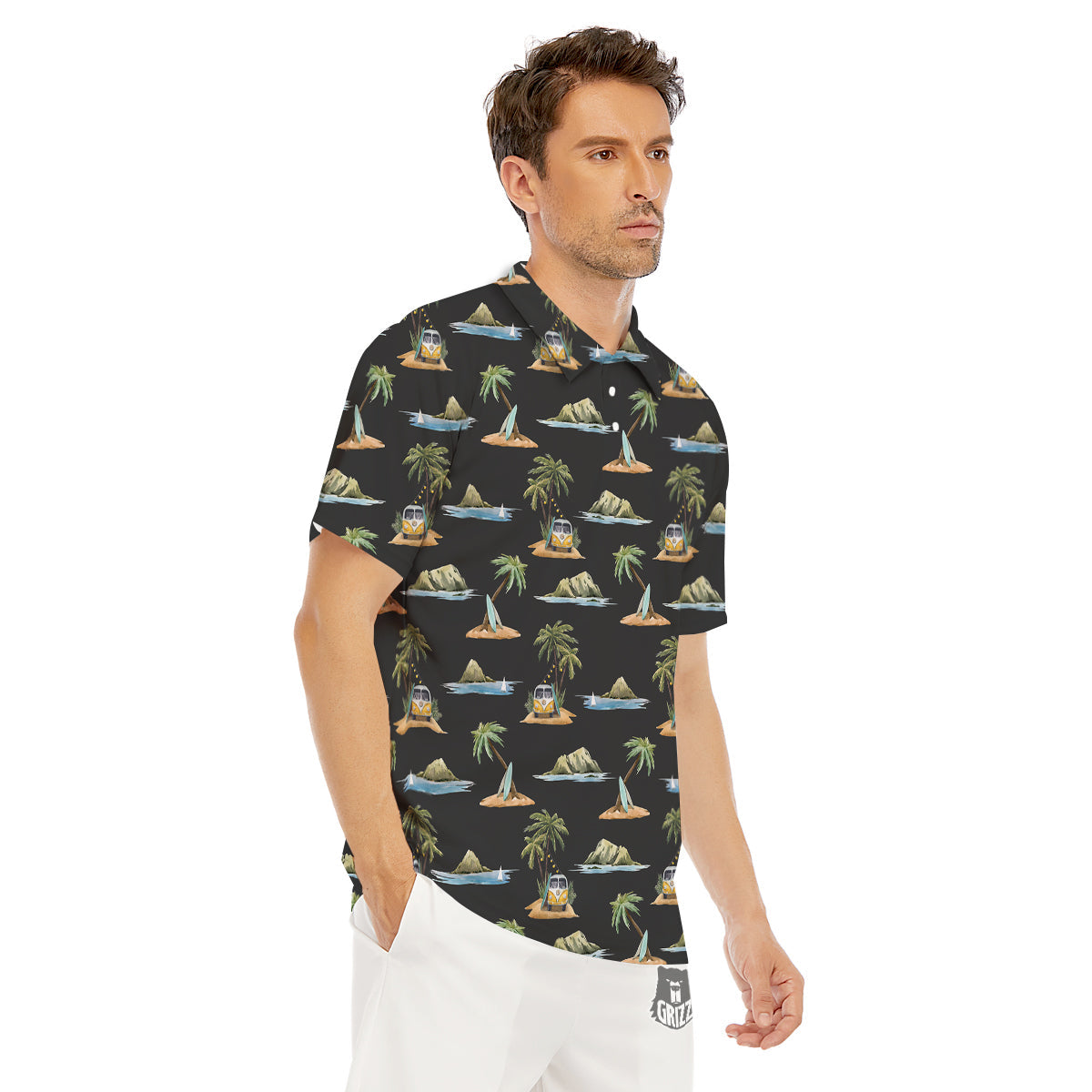 Surfing Watercolor Print Pattern Men's Golf Shirts-grizzshop