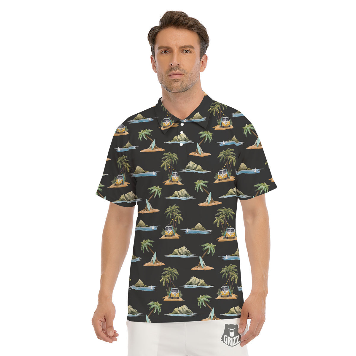 Surfing Watercolor Print Pattern Men's Golf Shirts-grizzshop