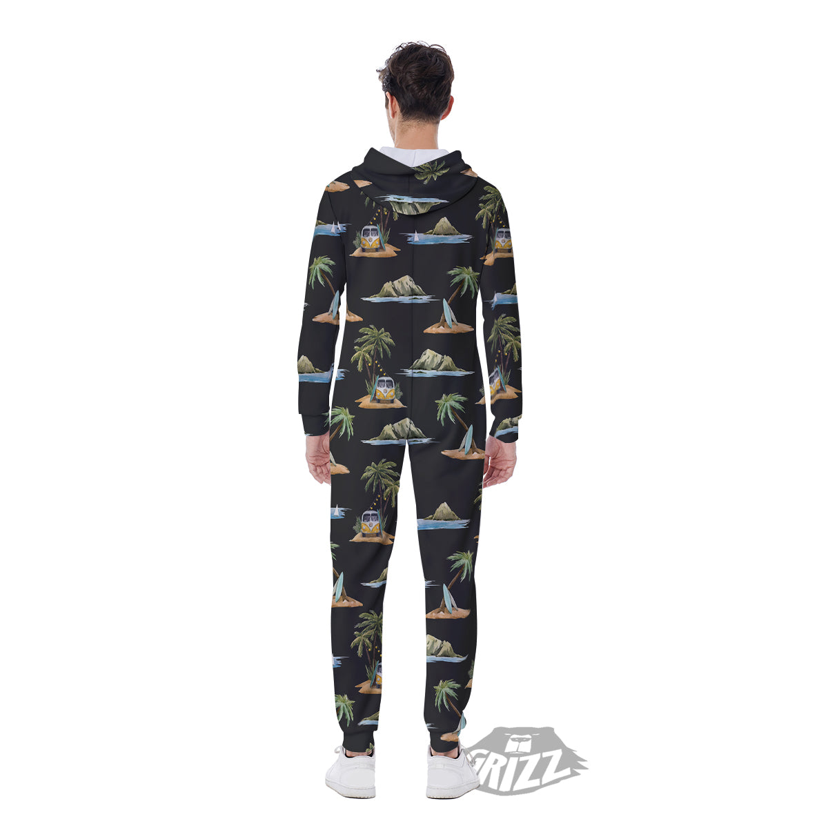 Surfing Watercolor Print Pattern Men's Jumpsuit-grizzshop