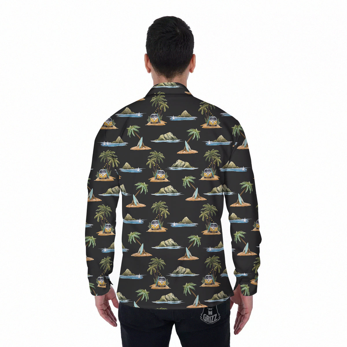 Surfing Watercolor Print Pattern Men's Long Sleeve Shirts-grizzshop