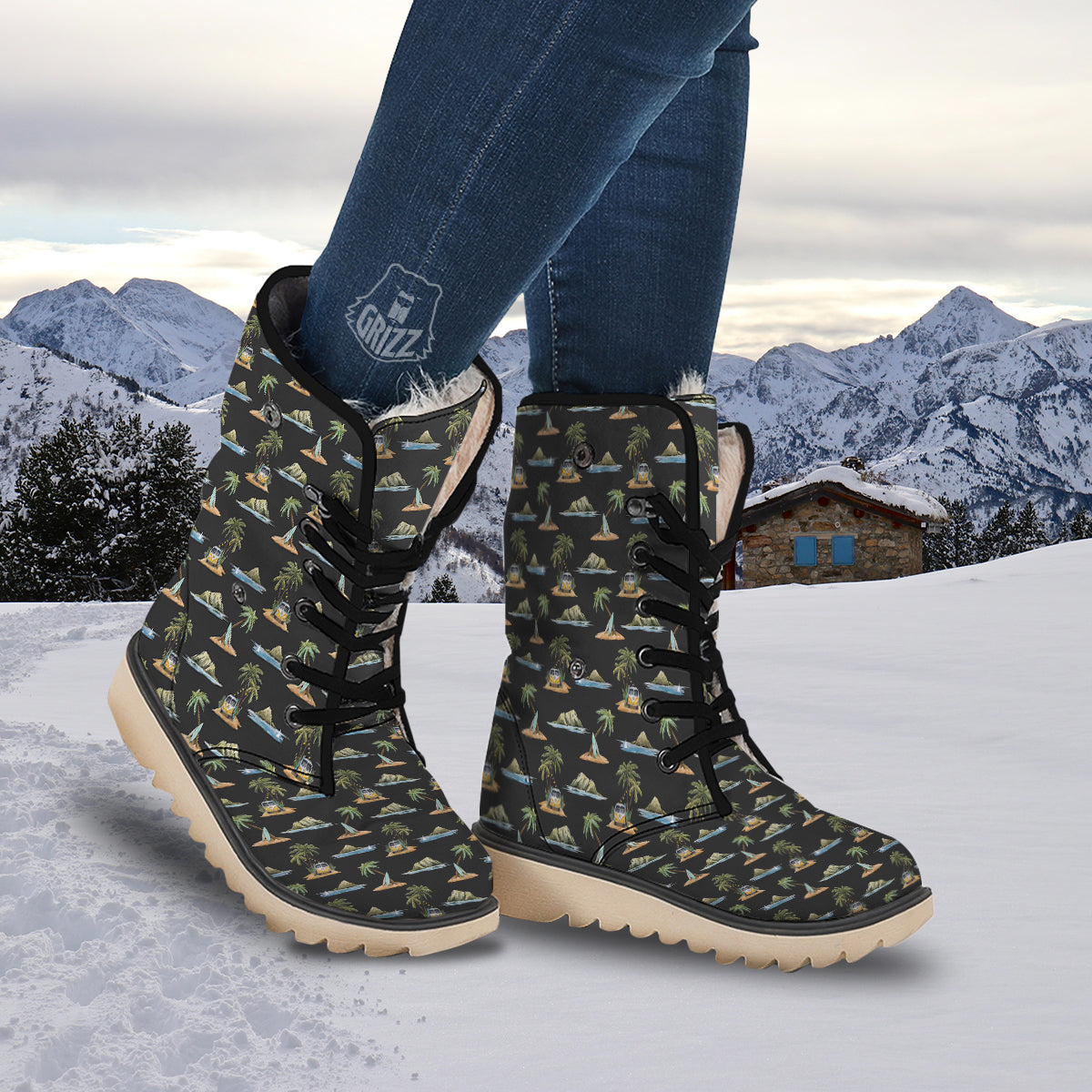 Surfing Watercolor Print Pattern Snow Boots-grizzshop
