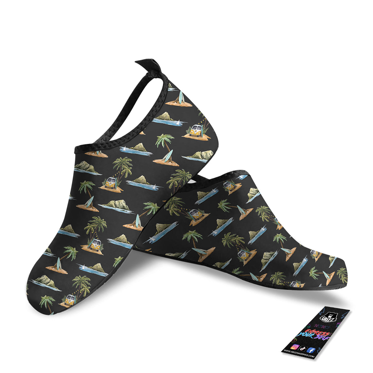 Surfing Watercolor Print Pattern Water Shoes-grizzshop