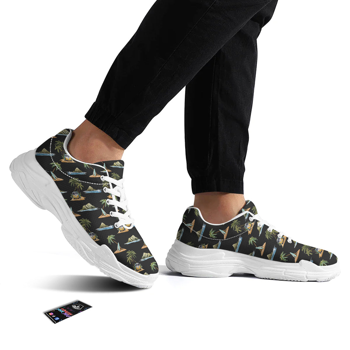 Surfing Watercolor Print Pattern White Chunky Shoes-grizzshop