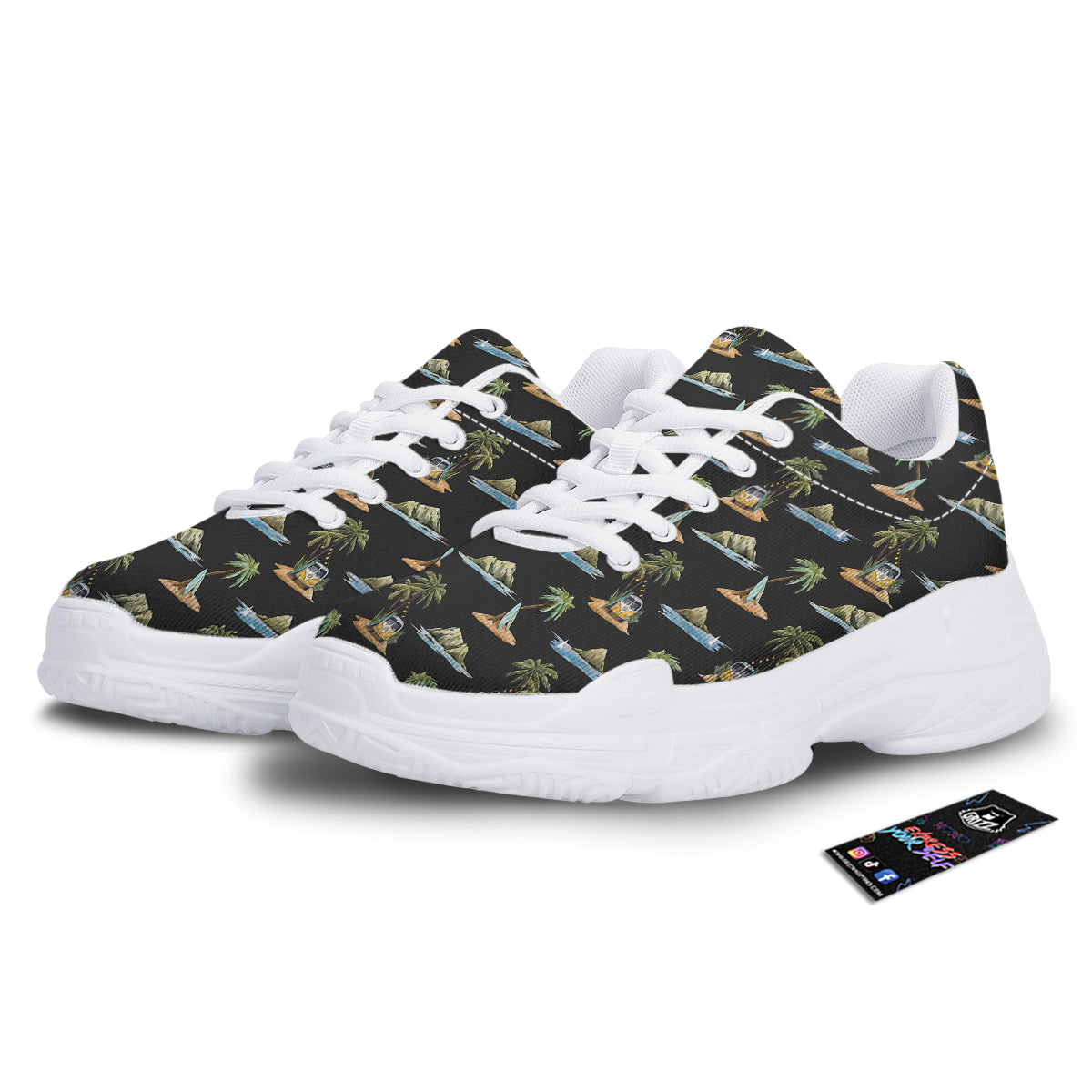 Surfing Watercolor Print Pattern White Chunky Shoes-grizzshop
