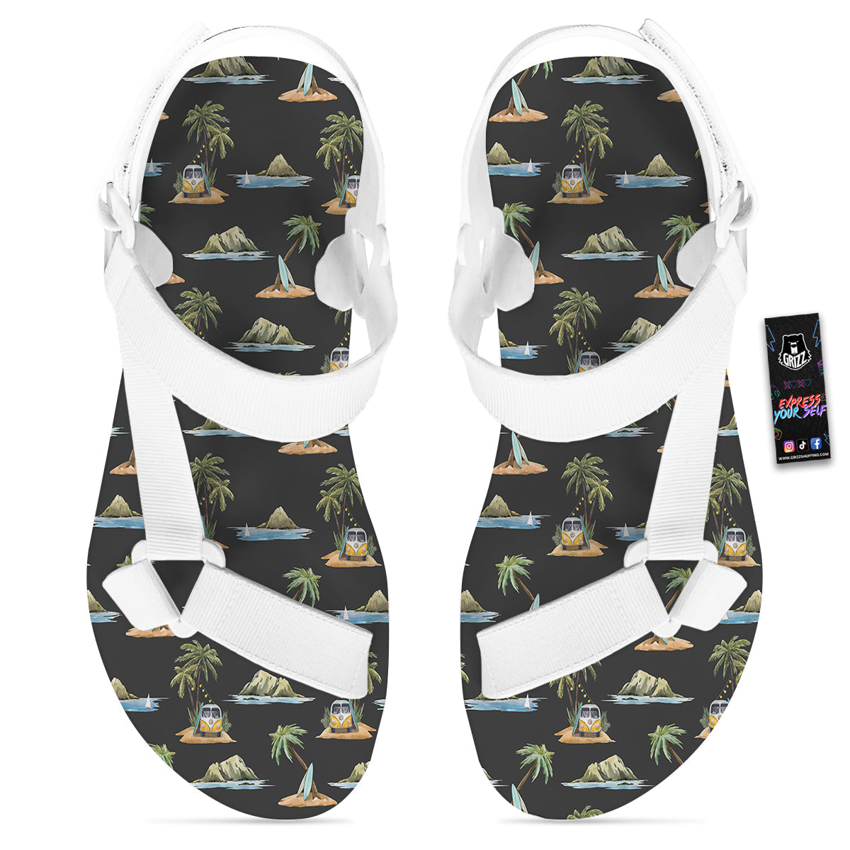 Surfing Watercolor Print Pattern White Open Toe Sandals-grizzshop