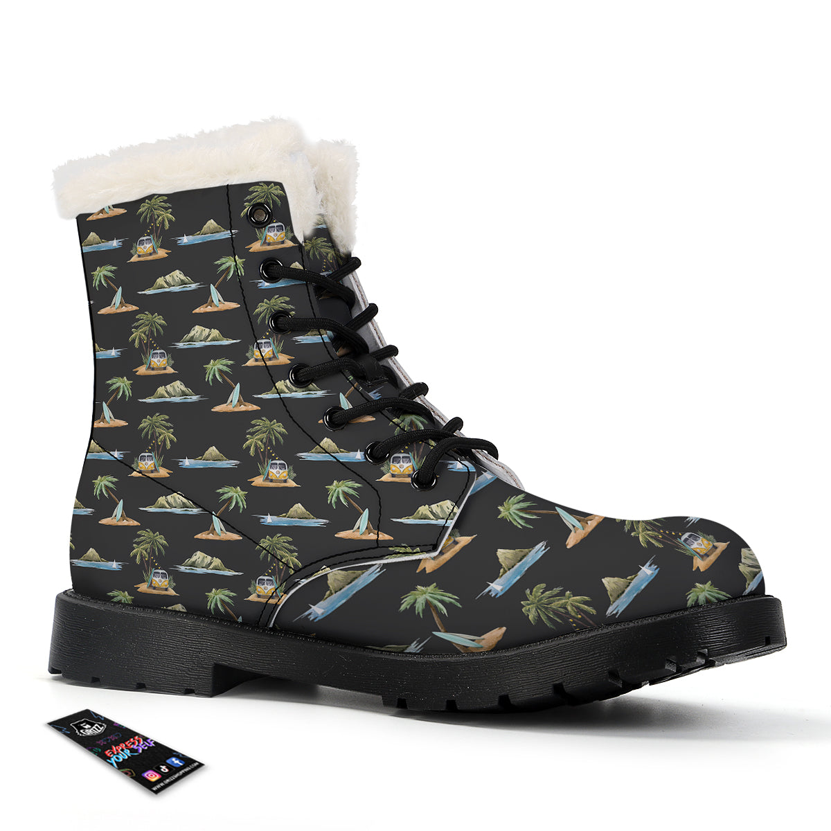 Surfing Watercolor Print Pattern Winter Boots-grizzshop