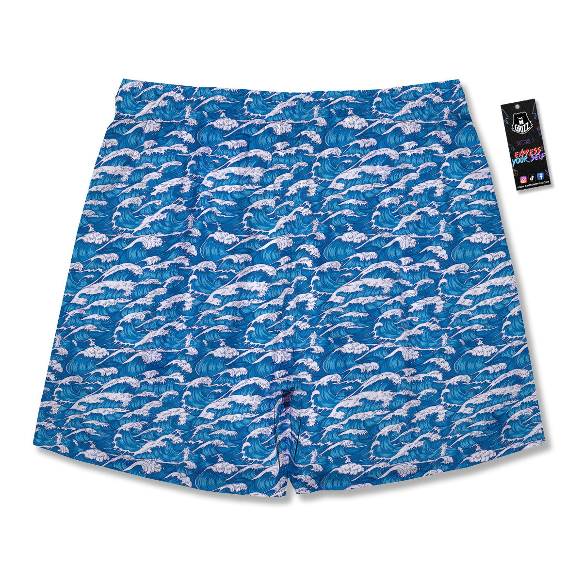 Surfing Wave Blue Print Pattern Men's Running Shorts-grizzshop
