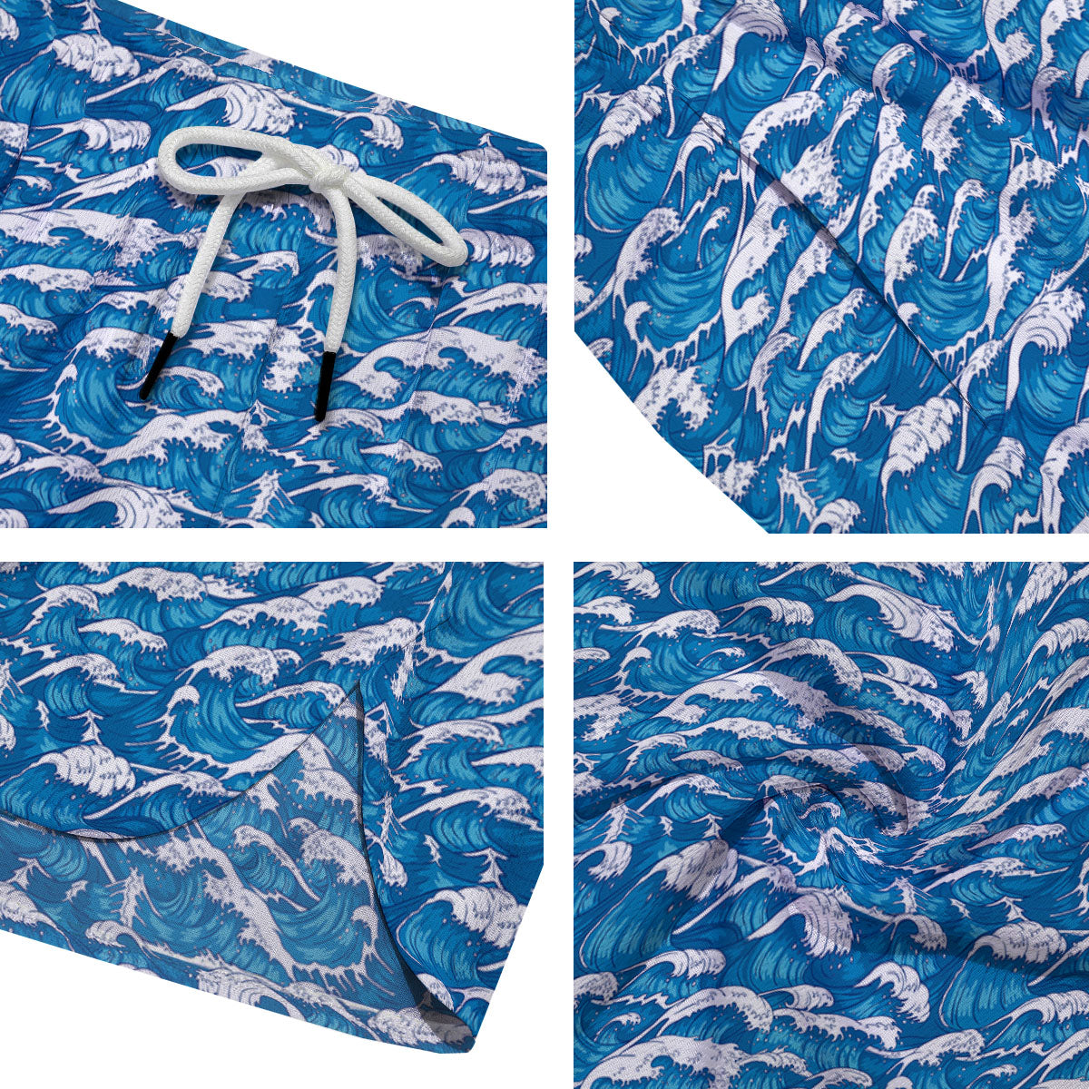 Surfing Wave Blue Print Pattern Men's Running Shorts-grizzshop
