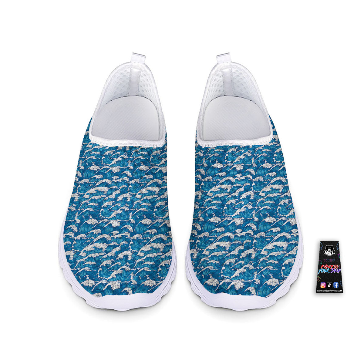 Surfing Wave Blue Print Pattern Nurse Shoes-grizzshop